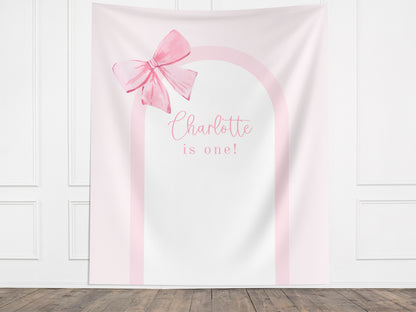 Pink Bow Birthday Party Custom Banner, Girl 1st Birthday, Completely Customizable Party Backdrop, Onederful, Twin Birthday, Tea Party