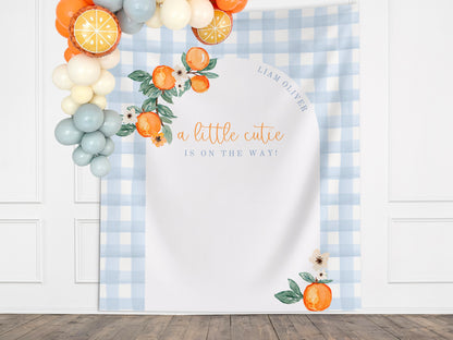 A Little Cutie Baby Shower Custom Banner | Neutral Orange Citrus Baby Shower Gender Reveal Backdrop | Baby Shower Décor | Girl Baby Shower