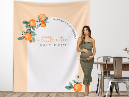 A Little Cutie Baby Shower Custom Banner | Neutral Orange Citrus Baby Shower Gender Reveal Backdrop | Baby Shower Décor | Girl Baby Shower