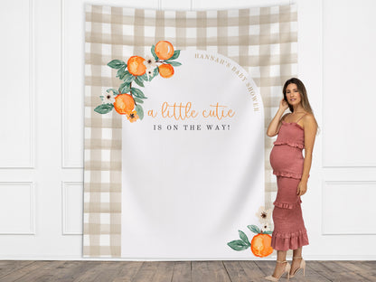 A Little Cutie Baby Shower Custom Banner | Neutral Orange Citrus Baby Shower Gender Reveal Backdrop | Baby Shower Décor | Girl Baby Shower