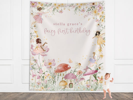 Fairy Birthday Custom Banner, Whimsical Pixie Fairy Party, Magical Floral Fairy Princess Party, Fairy First Birthday, Garden Tea Party