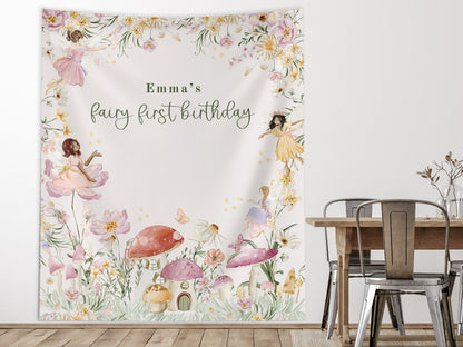 Fairy Birthday Custom Banner, Whimsical Pixie Fairy Party, Magical Floral Fairy Princess Party, Fairy First Birthday, Garden Tea Party