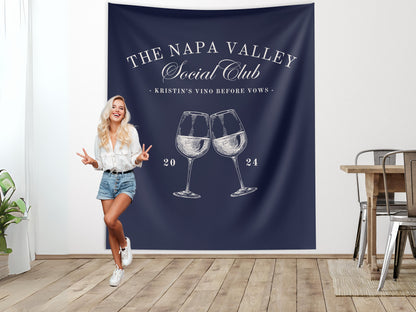 Wine Bachelorette Social Club Banner, Custom Last Name Bridal Gift, Vino before Vows, Personalized Bach Weekend Backdrop, Winery Napa Trip