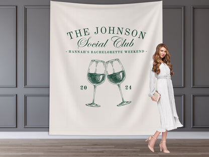 Wine Bachelorette Social Club Banner, Custom Last Name Bridal Gift, Vino before Vows, Personalized Bach Weekend Backdrop, Winery Napa Trip