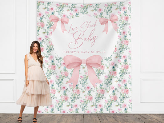 Floral and Bows Custom Banner, Shabby Chic Baby Shower Backdrop, Fancy Baby Brunch, Girl Baby Shower, Bows Baby Shower, Classic Vintage Baby