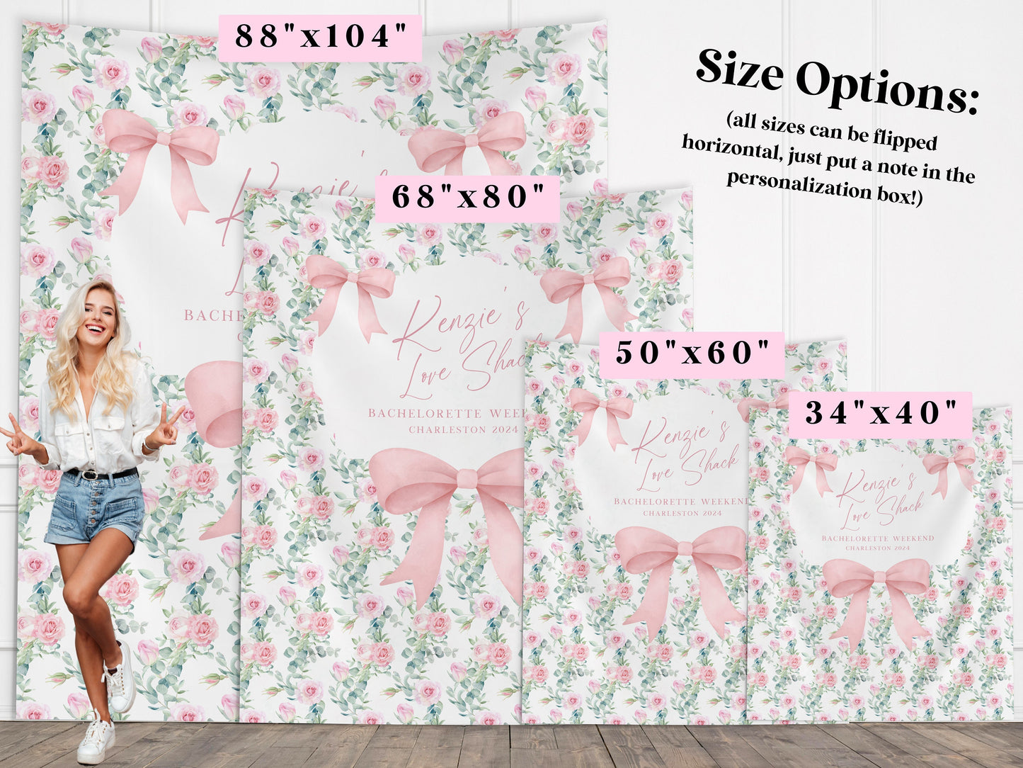 Floral and Bows Custom Banner, Shabby Chic Bachelorette Party Backdrop, Fancy Bridal Shower, Last Toast, Coastal Grandma, Charleston Love