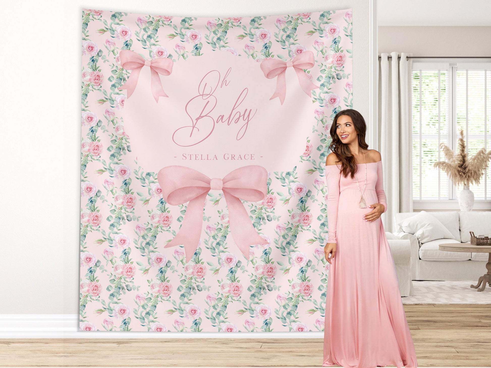 Floral and Bows Custom Banner, Shabby Chic Baby Shower Backdrop, Fancy Baby Brunch, Girl Baby Shower, Bows Baby Shower, Classic Vintage Baby