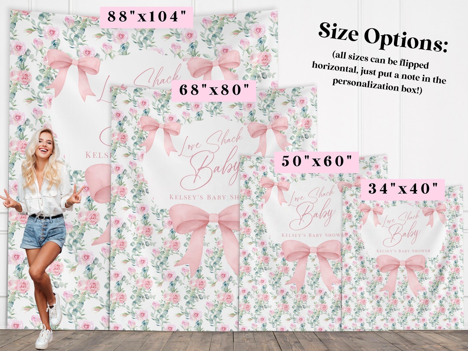 Floral and Bows Custom Banner, Shabby Chic Baby Shower Backdrop, Fancy Baby Brunch, Girl Baby Shower, Bows Baby Shower, Classic Vintage Baby