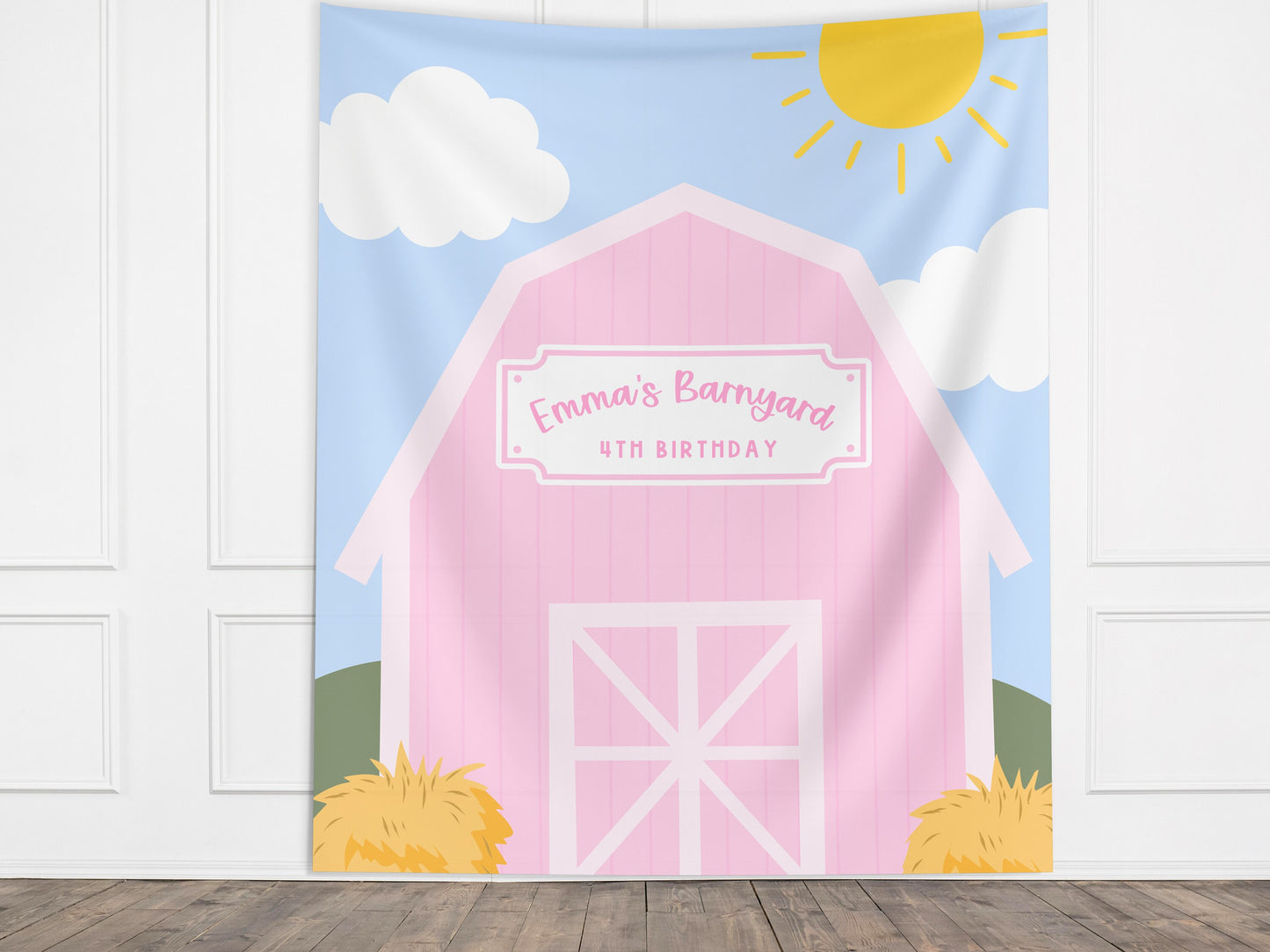 Custom Farm Party Banner, Birthday Party Barn Backdrop, Boy Birthday Barnyard, Girl Birthday Party Décor, Baby Shower Décor, Oink Cluck Moo