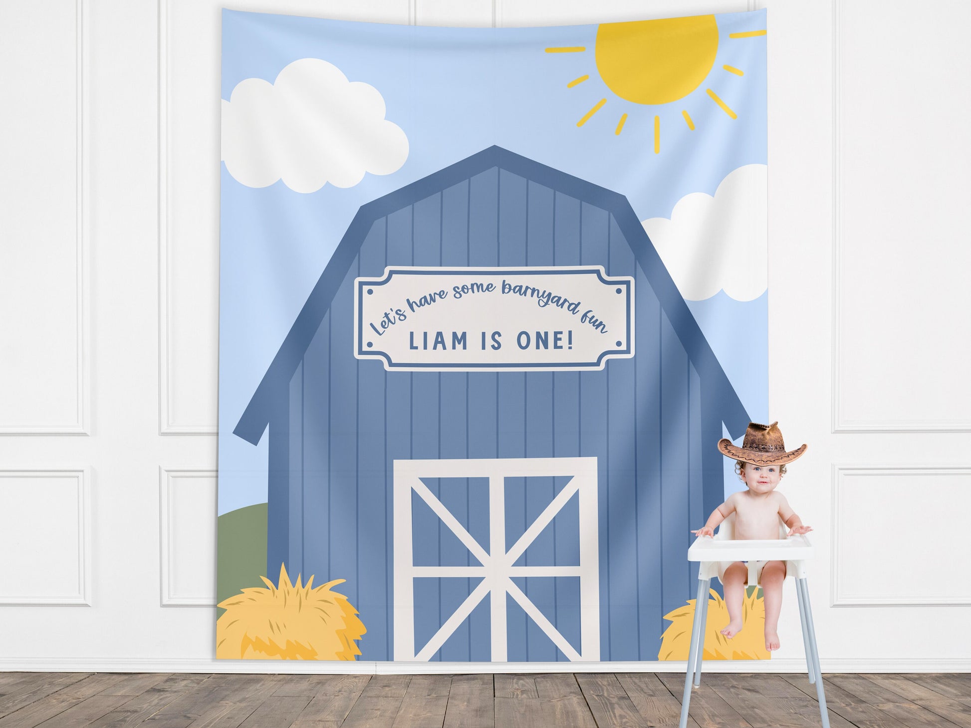 Custom Farm Party Banner, Birthday Party Barn Backdrop, Boy Birthday Barnyard, Girl Birthday Party Décor, Baby Shower Décor, Oink Cluck Moo