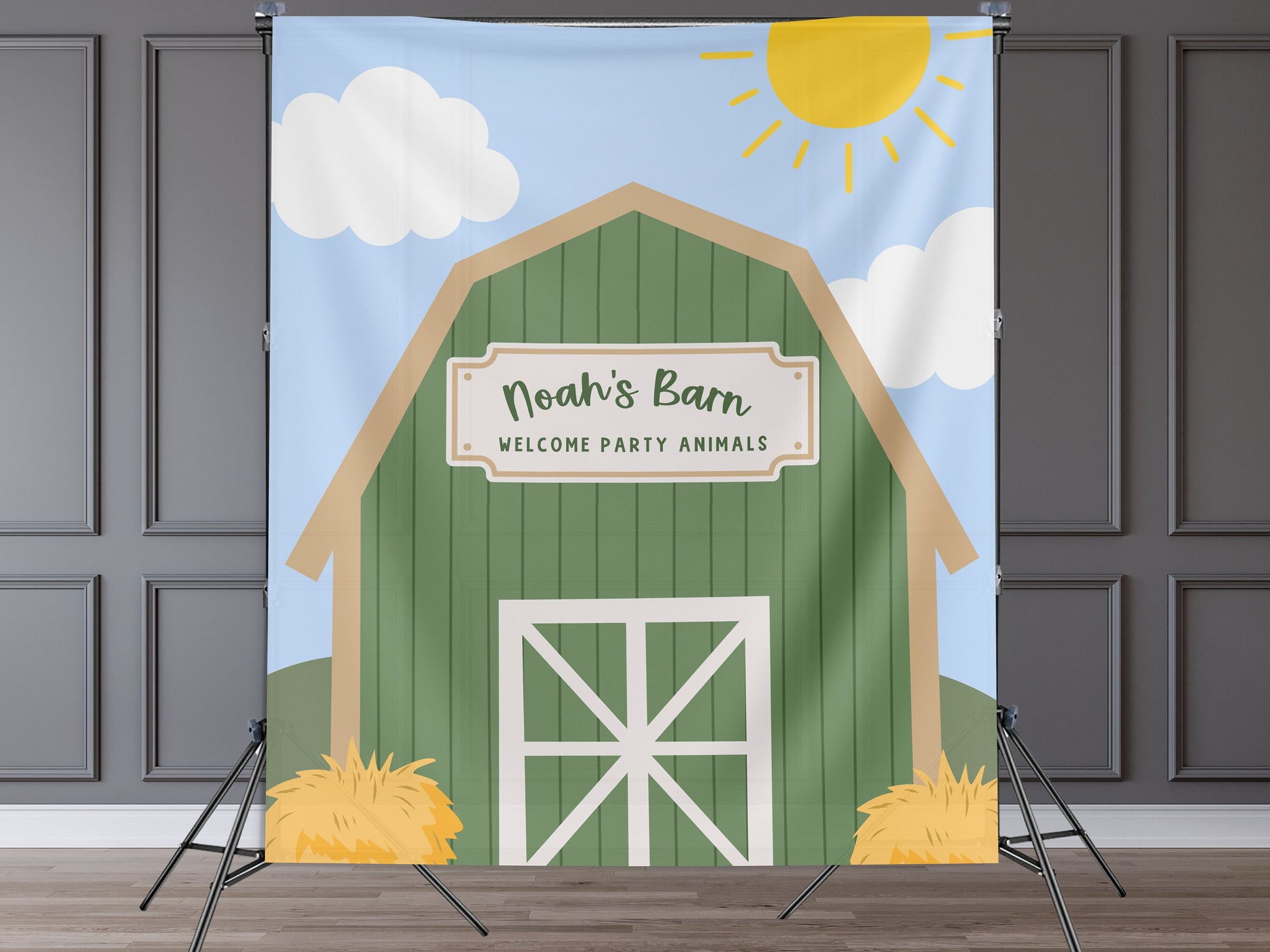 Custom Farm Party Banner, Birthday Party Barn Backdrop, Boy Birthday Barnyard, Girl Birthday Party Décor, Baby Shower Décor, Oink Cluck Moo