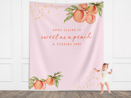 Peach 1st Birthday Girl Custom Banner, Little Peach Personalized Girl Birthday, Sweet as a Peach, Georgia Girl 1st, 2nd or 3rd Birthday