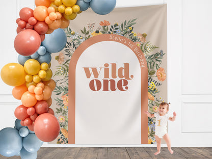 Wild One Custom Text Backdrop, She's a Little Wildflower, Custom 1st Birthday Party Backdrop, Girl Birthday, Boho Birthday, Retro Flowers