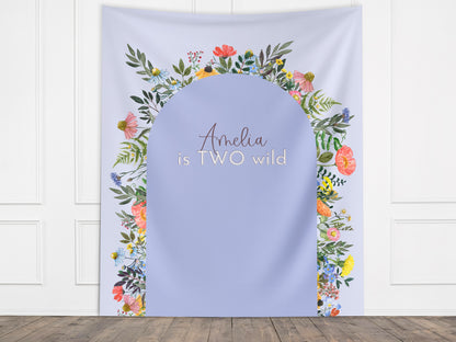 Wildflower Wild One Custom Text Banner, 1st Birthday Party Cake Smash Backdrop, Two Wild Birthday, Boho Girl Baby Shower, High Chair Banner