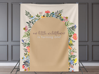 Wildflower Wild One Custom Text Banner, 1st Birthday Party Cake Smash Backdrop, Two Wild Birthday, Boho Girl Baby Shower, High Chair Banner