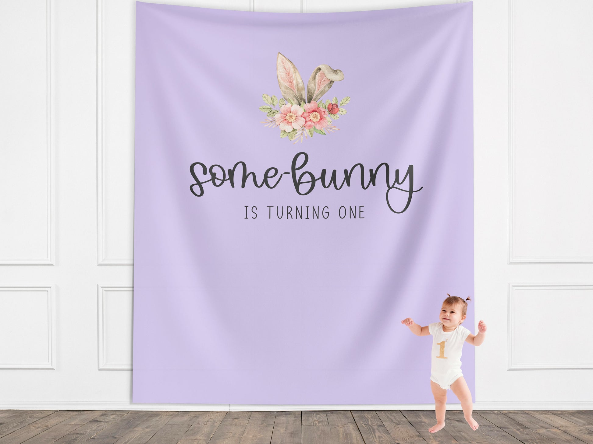 Some Bunny is Turning One Custom Bunny Ears Shower Backdrop | Personalized Easter Spring 1st, 2nd or 3rd Birthday Party Banner