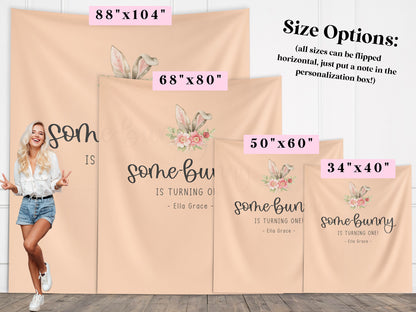 Some Bunny is Turning One Custom Banner, Bunny Ears Shower Backdrop, Personalized Easter Spring 1st, 2nd or 3rd Birthday Party Banner