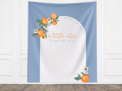 A Little Cutie Baby Shower Custom Banner | Neutral Orange Citrus Baby Shower Gender Reveal Backdrop | Baby Shower Décor | Girl Baby Shower