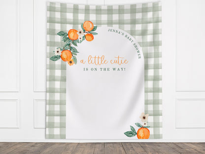 A Little Cutie Baby Shower Custom Banner | Neutral Orange Citrus Baby Shower Gender Reveal Backdrop | Baby Shower Décor | Girl Baby Shower