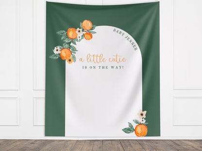 A Little Cutie Baby Shower Custom Banner | Neutral Orange Citrus Baby Shower Gender Reveal Backdrop | Baby Shower Décor | Girl Baby Shower