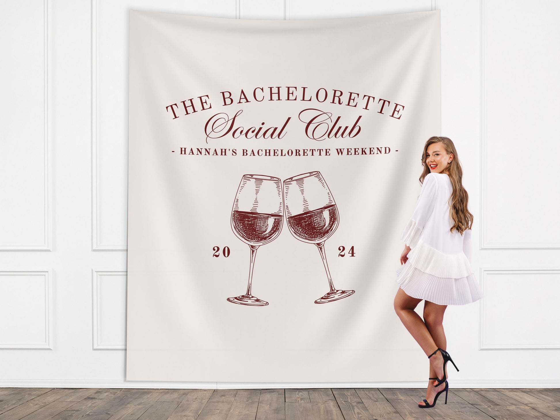 Wine Bachelorette Social Club Banner, Custom Last Name Bridal Gift, Vino before Vows, Personalized Bach Weekend Backdrop, Winery Napa Trip