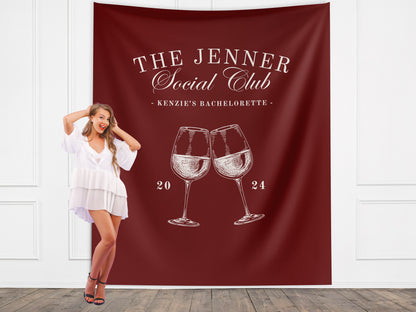 Wine Bachelorette Social Club Banner, Custom Last Name Bridal Gift, Vino before Vows, Personalized Bach Weekend Backdrop, Winery Napa Trip