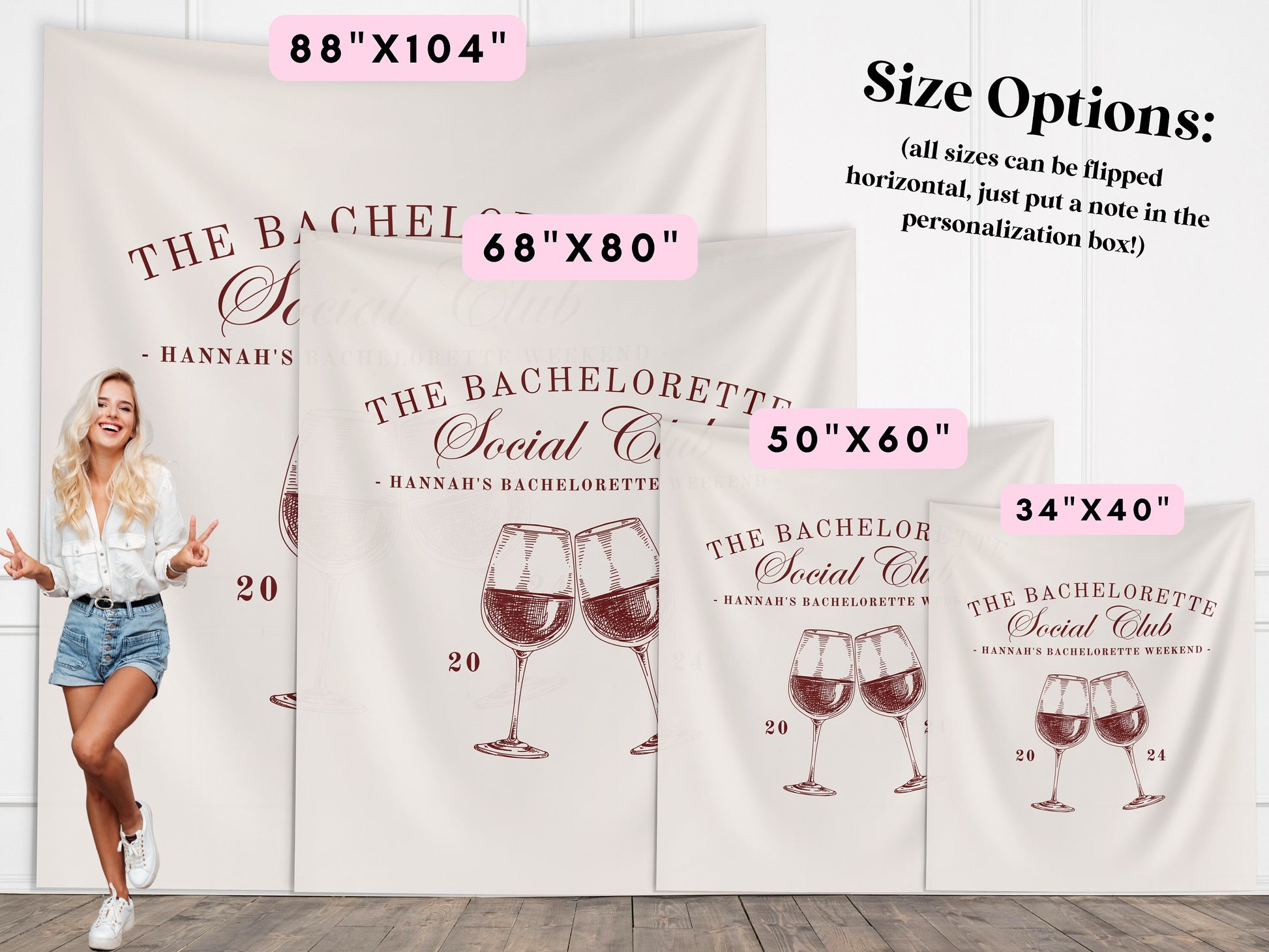 Wine Bachelorette Social Club Banner, Custom Last Name Bridal Gift, Vino before Vows, Personalized Bach Weekend Backdrop, Winery Napa Trip