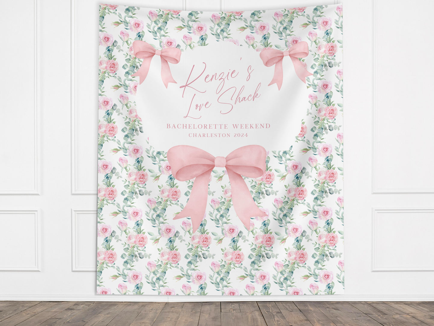 Floral and Bows Custom Banner, Shabby Chic Bachelorette Party Backdrop, Fancy Bridal Shower, Last Toast, Coastal Grandma, Charleston Love