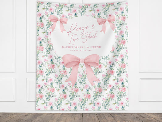 Floral and Bows Custom Banner, Shabby Chic Bachelorette Party Backdrop, Fancy Bridal Shower, Last Toast, Coastal Grandma, Charleston Love