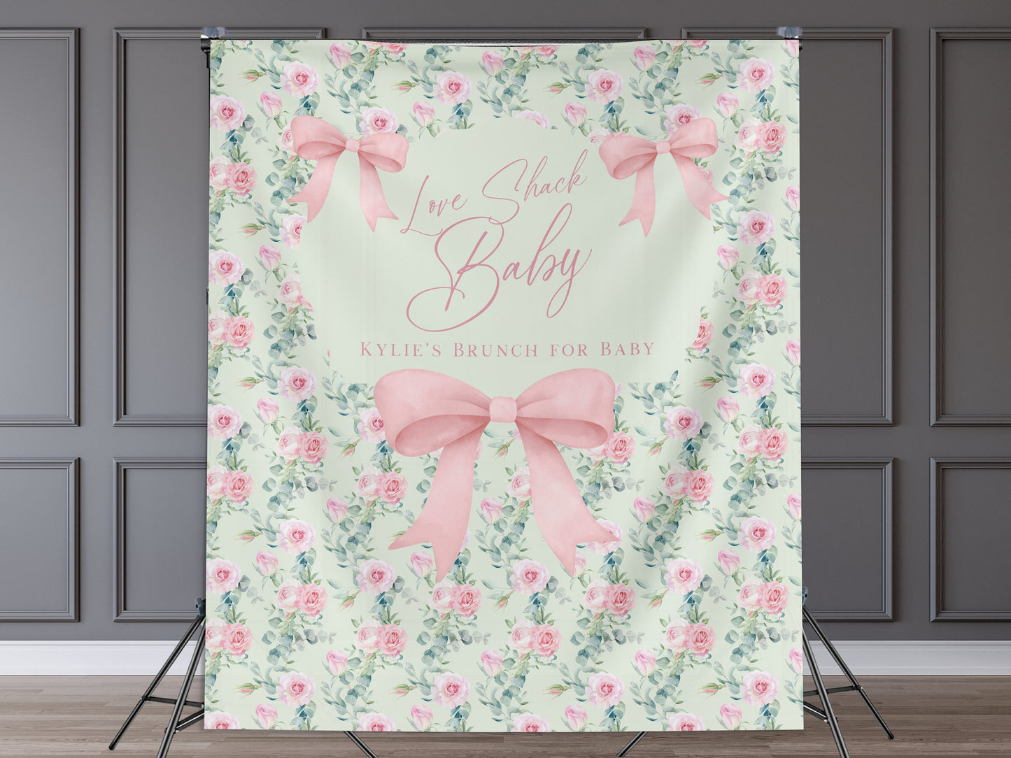 Floral and Bows Custom Banner, Shabby Chic Baby Shower Backdrop, Fancy Baby Brunch, Girl Baby Shower, Bows Baby Shower, Classic Vintage Baby