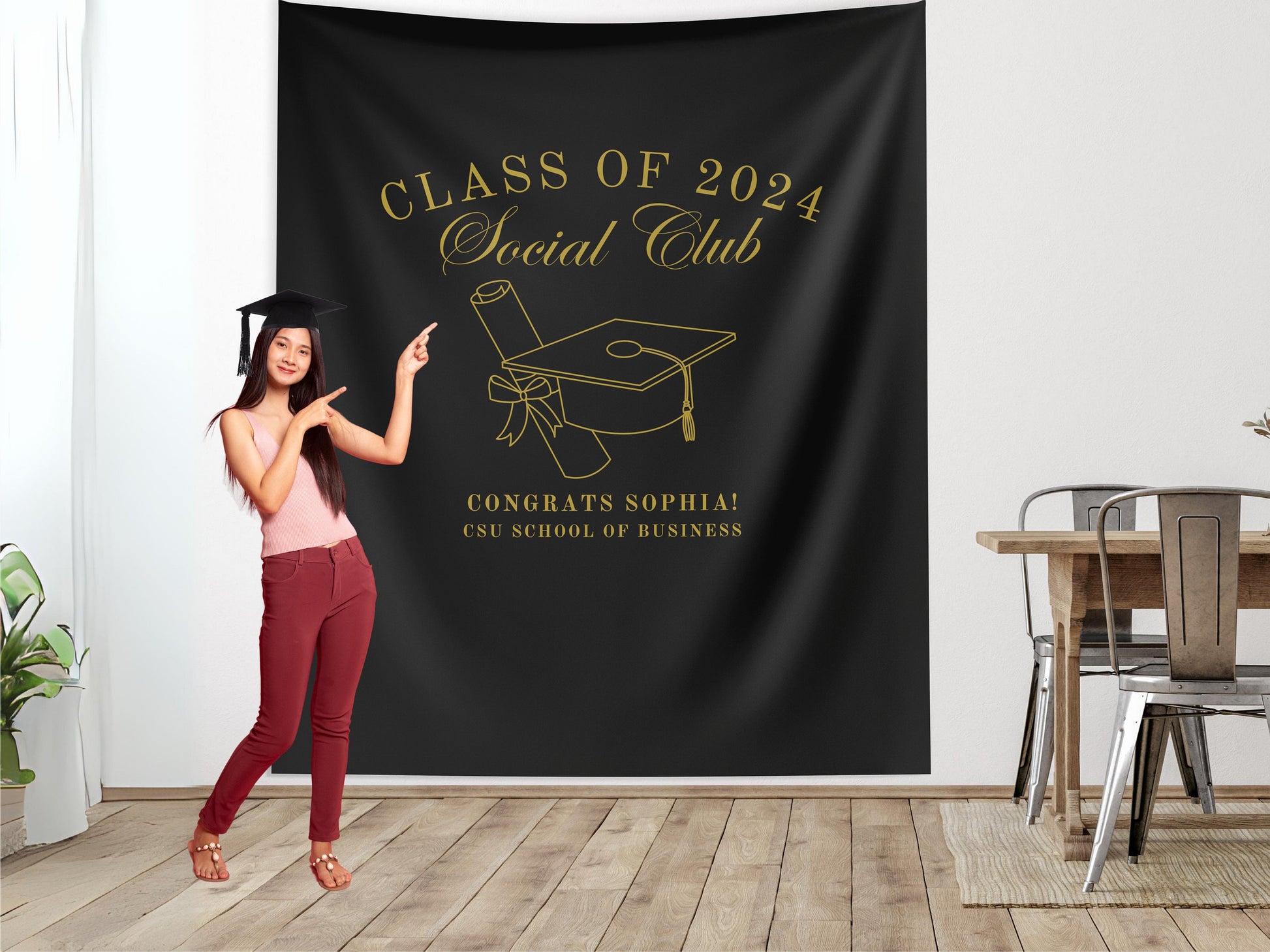 Class of 2025 Social Club Custom Graduation Party Backdrop, Luxury Personalized School Colors Banner, High School Graduation, College Grad