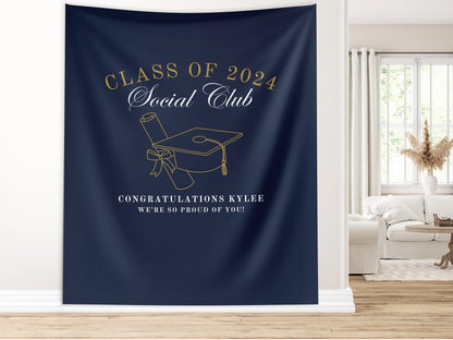 Class of 2025 Social Club Custom Graduation Party Backdrop, Luxury Personalized School Colors Banner, High School Graduation, College Grad