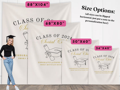 Class of 2025 Social Club Custom Graduation Party Backdrop, Luxury Personalized School Colors Banner, High School Graduation, College Grad