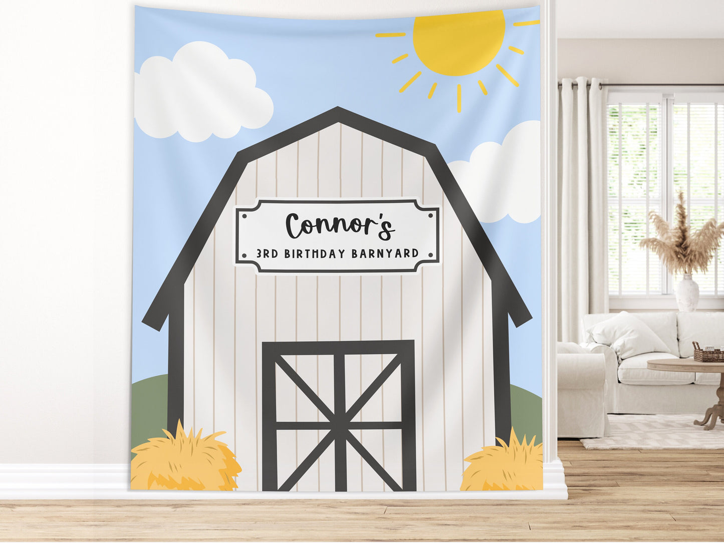 Custom Farm Party Banner, Birthday Party Barn Backdrop, Boy Birthday Barnyard, Girl Birthday Party Décor, Baby Shower Décor, Oink Cluck Moo