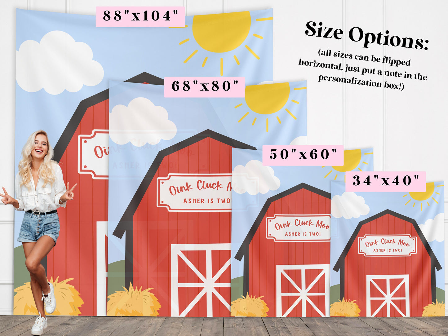 Custom Farm Party Banner, Birthday Party Barn Backdrop, Boy Birthday Barnyard, Girl Birthday Party Décor, Baby Shower Décor, Oink Cluck Moo