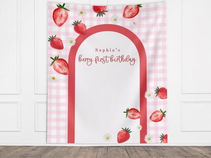 Berry First Birthday Party Custom Banner, Baby 1st Birthday Backdrop, Birthday Party Décor, Neutral Baby Shower Décor, Girl First Birthday