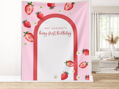 Berry First Birthday Party Custom Banner, Baby 1st Birthday Backdrop, Birthday Party Décor, Neutral Baby Shower Décor, Girl First Birthday