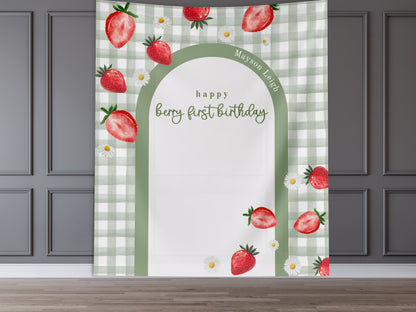 Berry First Birthday Party Custom Banner, Baby 1st Birthday Backdrop, Birthday Party Décor, Neutral Baby Shower Décor, Girl First Birthday