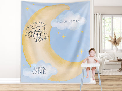 Twinkle Little Star Gender Reveal Banner, Over the Moon Backdrop, Moon and Stars Baby Shower Backdrop, Baby Shower Décor, Girl Baby Shower