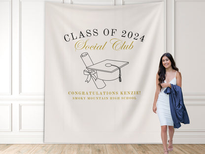 Class of 2025 Social Club Custom Graduation Party Backdrop, Luxury Personalized School Colors Banner, High School Graduation, College Grad