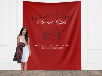 Class of 2025 Social Club Custom Graduation Party Backdrop, Luxury Personalized School Colors Banner, High School Graduation, College Grad