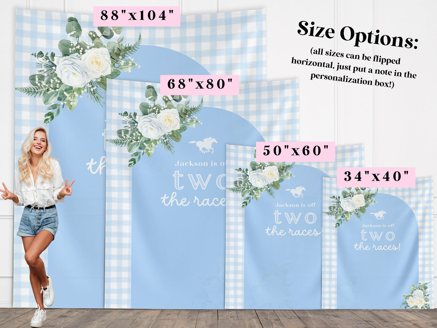 Off Two the Races 2nd Birthday Banner, Kentucky Derby Horse Racing Décor, Second Birthday, Run for the Roses, Custom Text Gingham and Floral