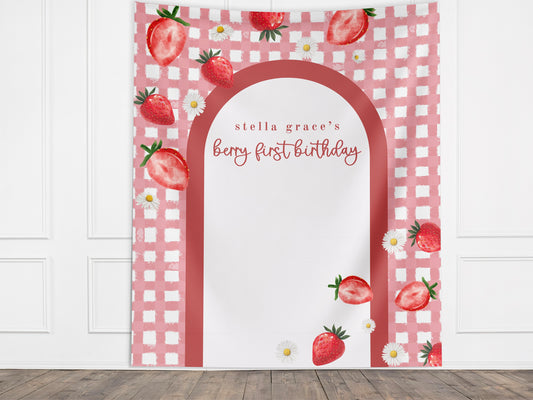 Berry First Birthday Party Custom Banner, Baby 1st Birthday Backdrop, Birthday Party Décor, Neutral Baby Shower Décor, Girl First Birthday