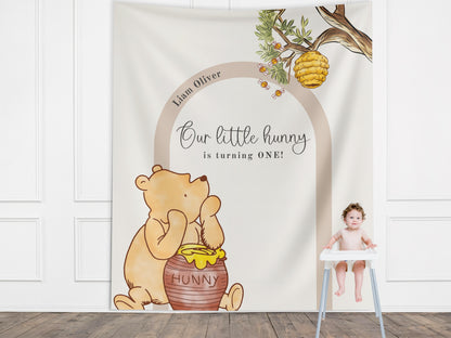 Classic Winnie the Pooh Birthday Customizable Banner, Boy 1st Birthday, Little Hunny Backdrop Décor, Neutral Party, Honey Bear Baby Birthday