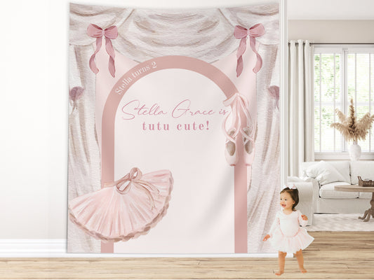 Tutu Cute Birthday Party Custom Banner, Ballerina Birthday Party Décor, Girl Birthday Party Custom Party Backdrop, 2nd Birthday Party Ideas