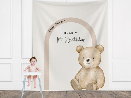 Beary First Birthday Party Customizable Banner | Bear-y 1st Birthday Boy | Teddy Bear Backdrop Décor | Bearly Wait Baby Shower | Modern Arch