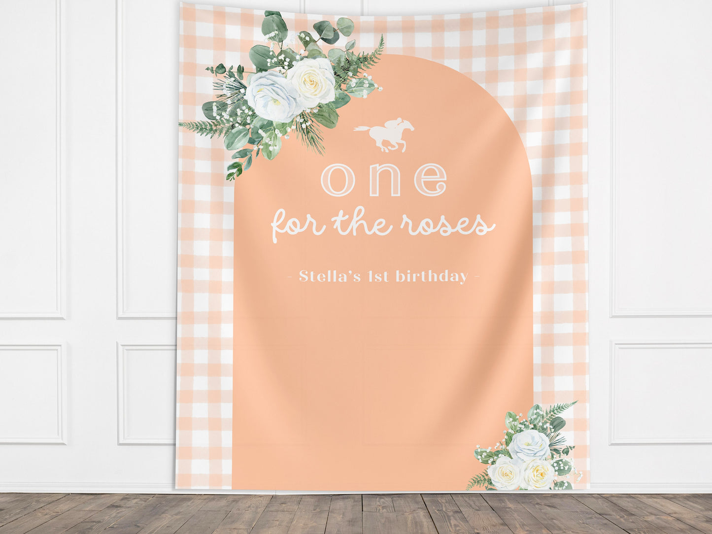 One for the Roses Kentucky Derby 1st Birthday Banner, Horse Racing Decor, First Birthday, Off to the Races, Custom Text Gingham and Floral