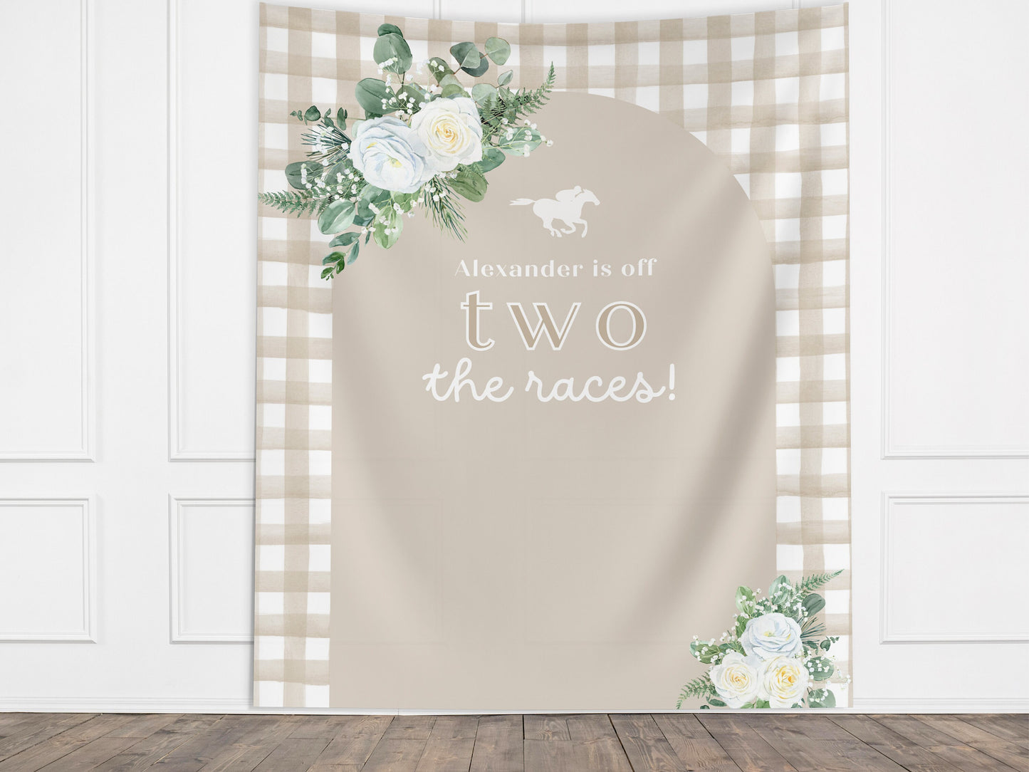 Off Two the Races 2nd Birthday Banner, Kentucky Derby Horse Racing Décor, Second Birthday, Run for the Roses, Custom Text Gingham and Floral