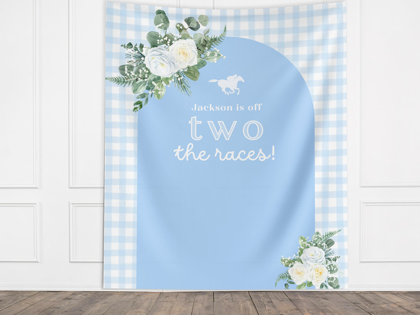 Off Two the Races 2nd Birthday Banner, Kentucky Derby Horse Racing Décor, Second Birthday, Run for the Roses, Custom Text Gingham and Floral