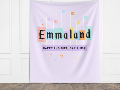 Custom Name Land Party Banner, Land Sign, Princess Backdrop, Girl Birthday Party Décor, Baby Shower Décor, Birthdayland, Vintage Babyland